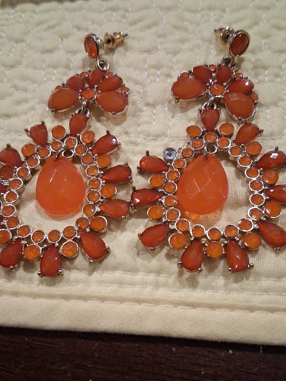 Bold Orange Teardrop Floral Chandelier Earrings - Women Jewelry